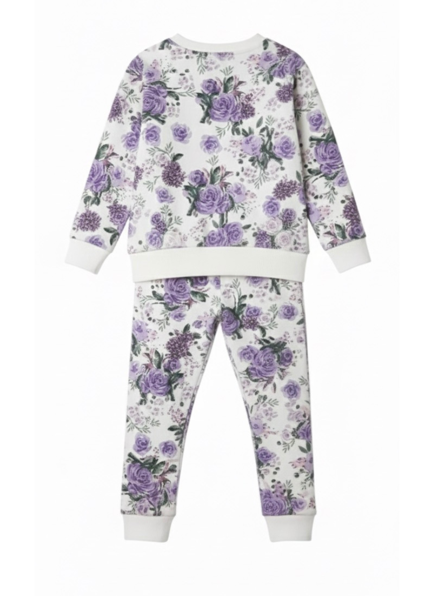 Girls White Floral Fleece Co-Ord Set