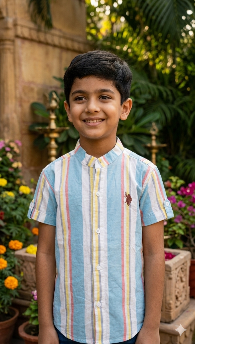 Boys Blue Striped Casual Shirt