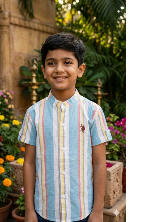 Boys Blue Striped Casual Shirt
