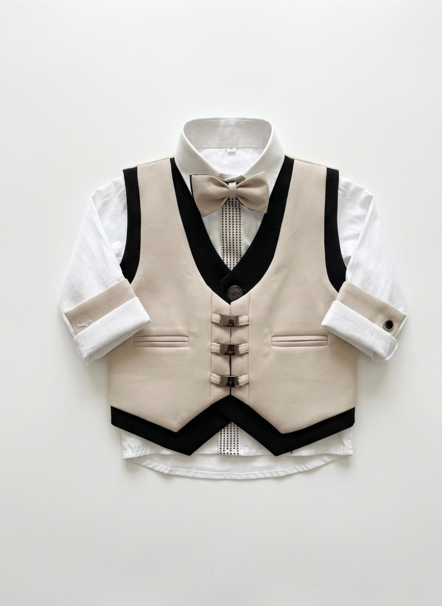 Beige Boys Waistcoat Set