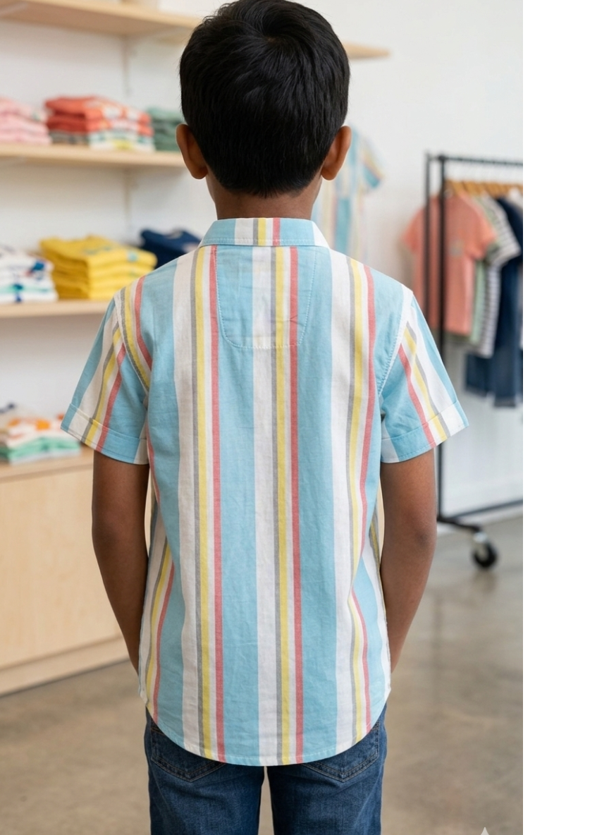 Boys Blue Striped Casual Shirt