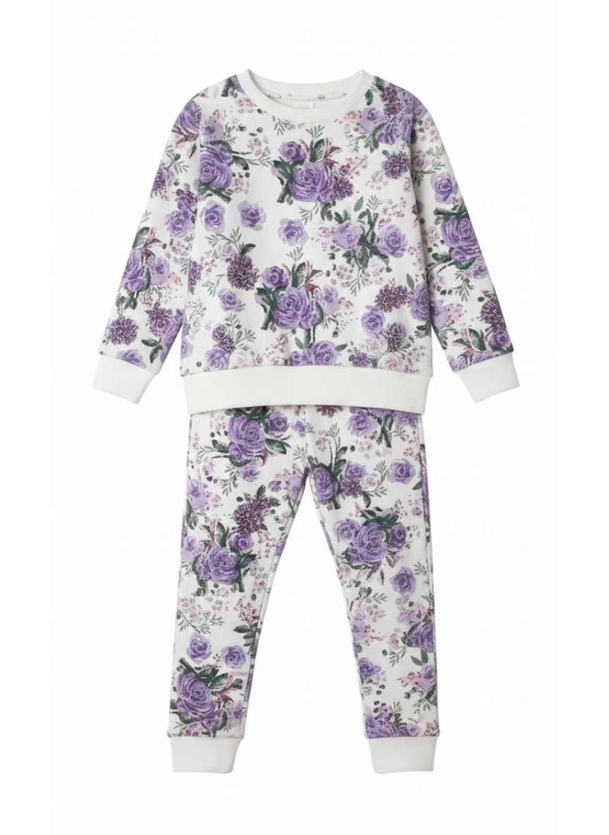 Girls White Floral Fleece Co-Ord Set