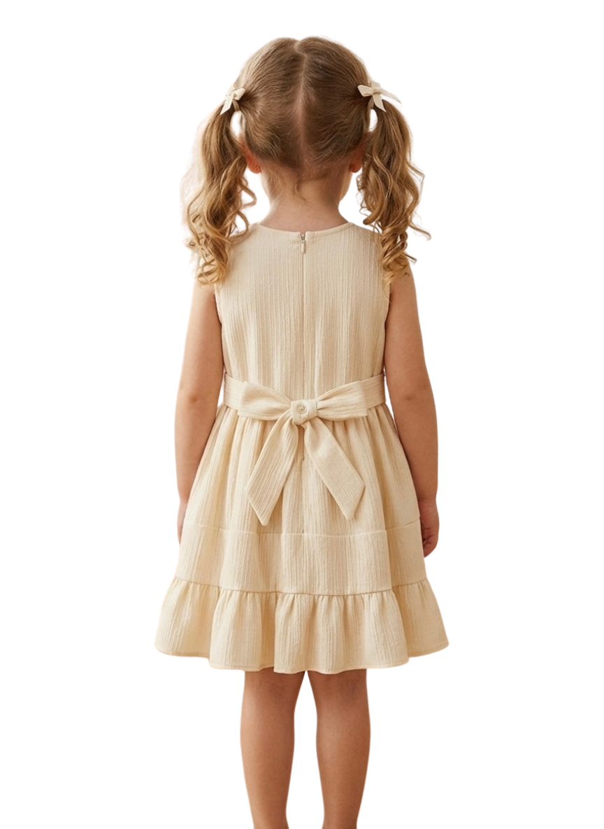 Girls Beige Ribbed Frock
