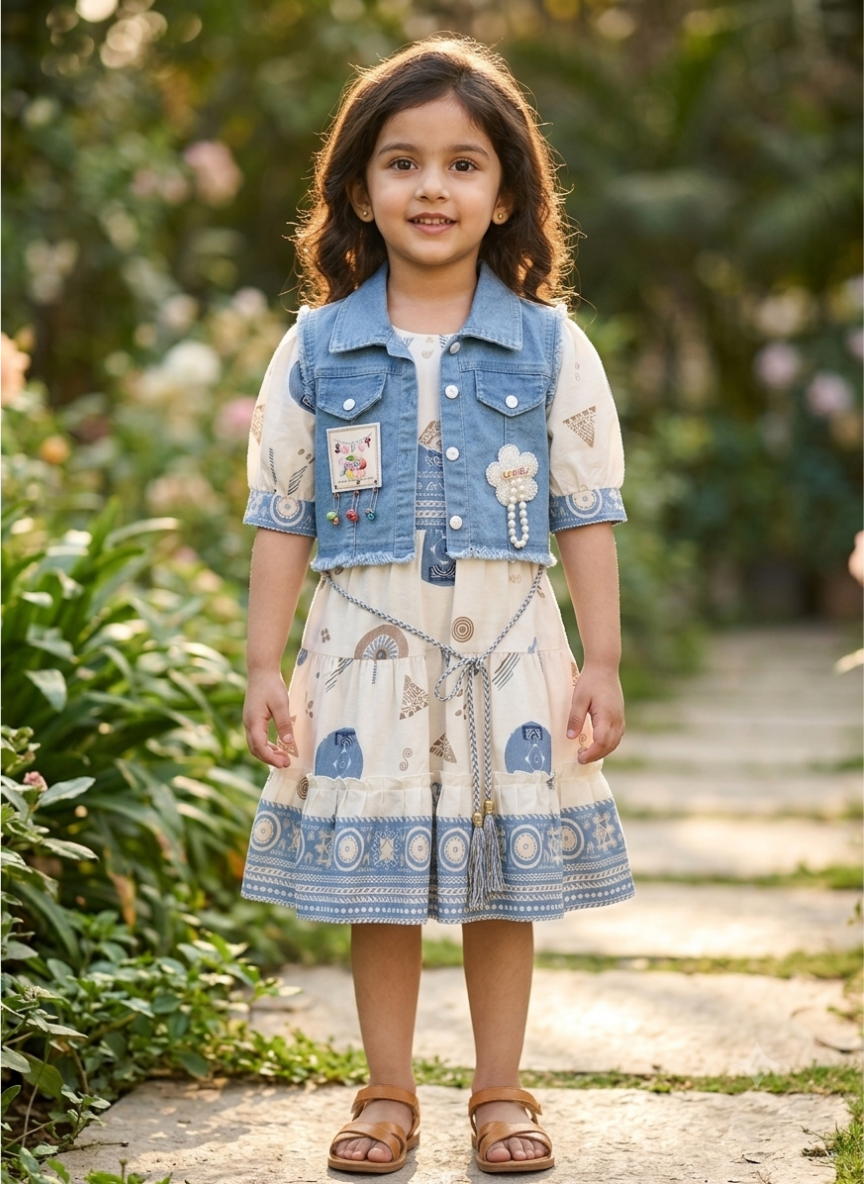 Blue Dress with Jacket Set