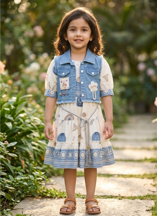 Blue Dress with Jacket Set