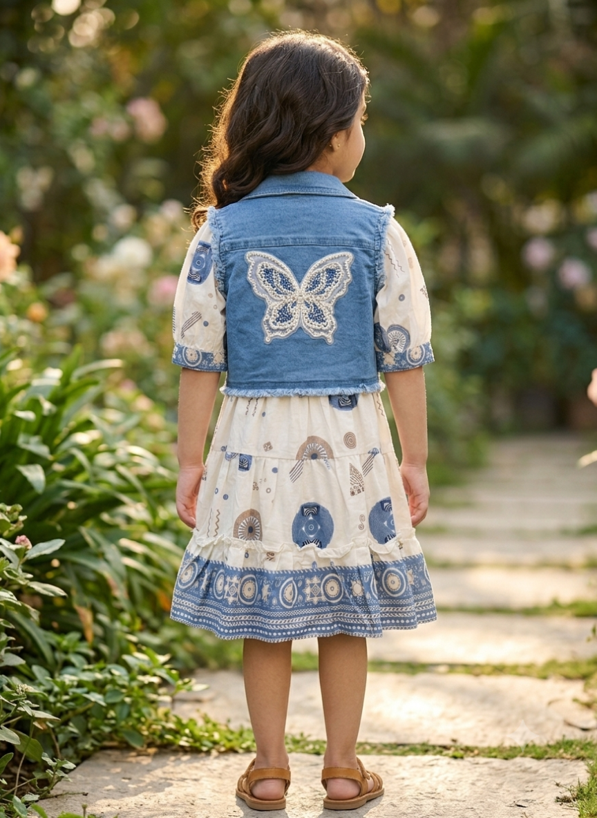 Blue Dress with Jacket Set