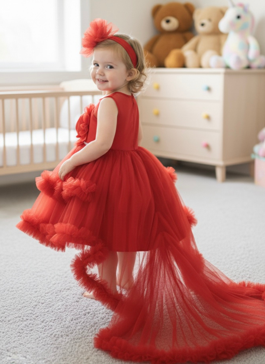 Red Frill Party Dress with Hairband