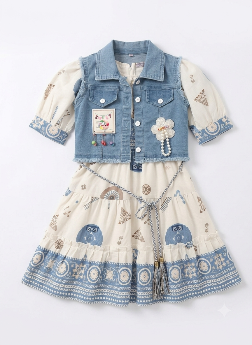 Blue Dress with Jacket Set