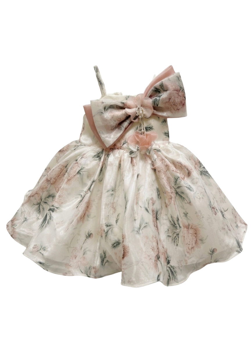 White & Green Frill Party Dress (1–7 Years)