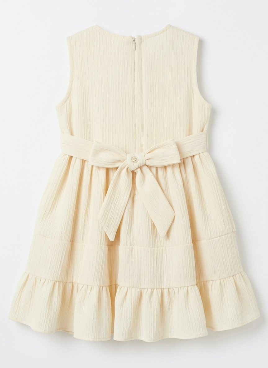 Girls Beige Ribbed Frock