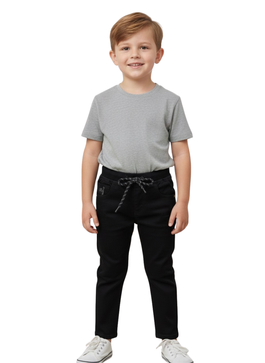 Boys Black Denim Joggers