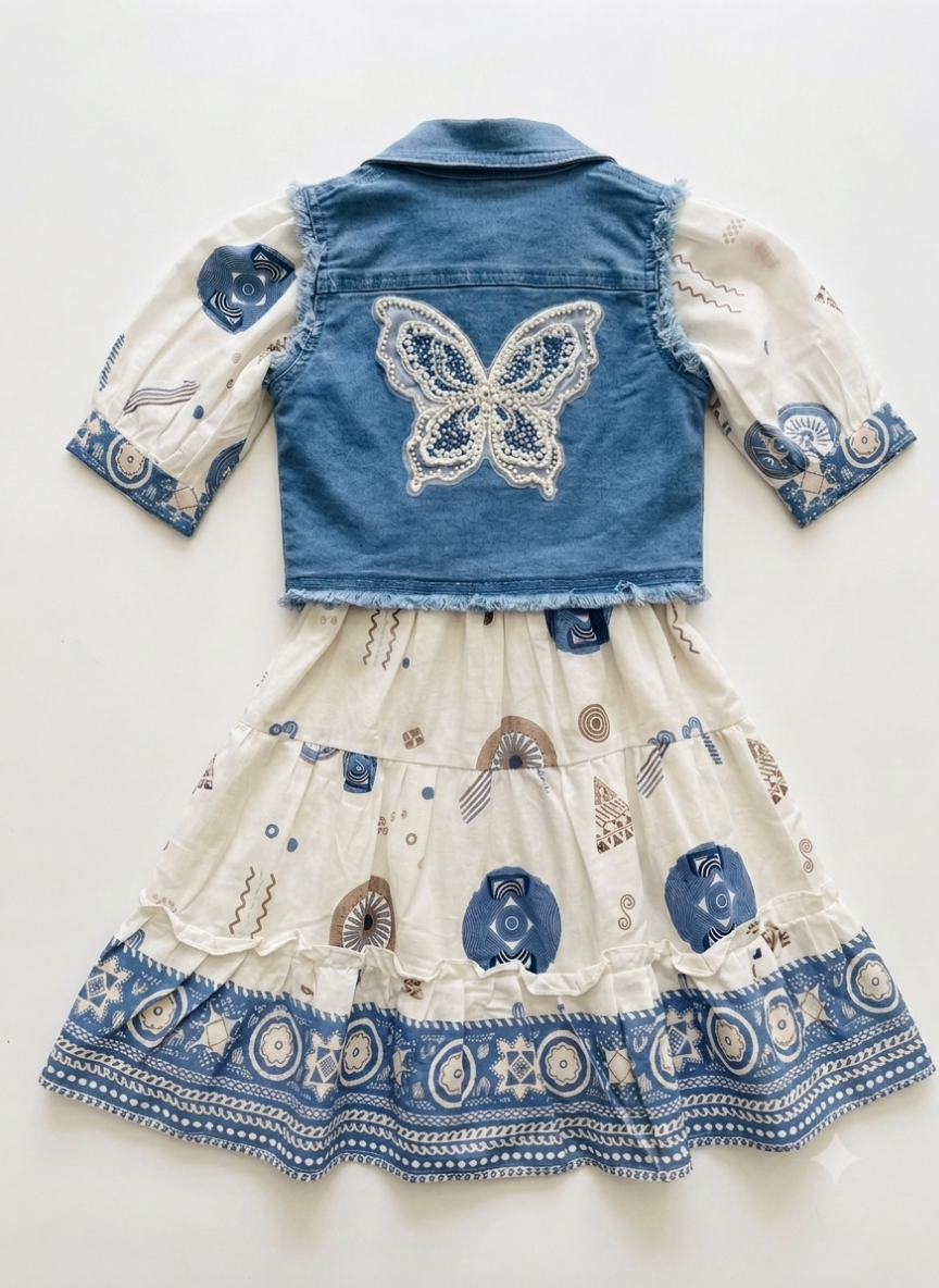 Blue Dress with Jacket Set