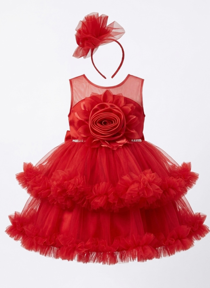 Red Frill Party Dress with Hairband