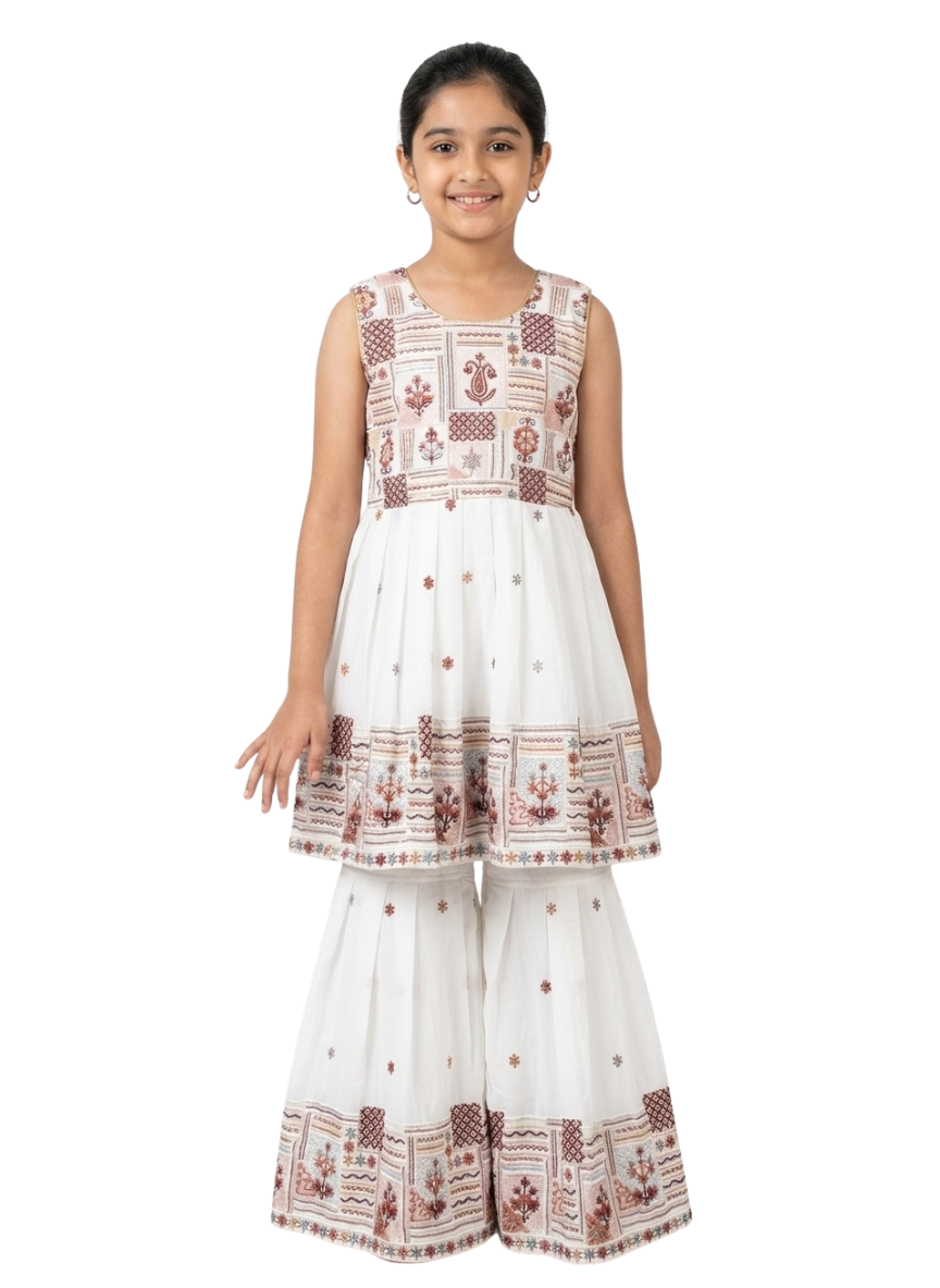 White Sharara Set (10–12 Years)