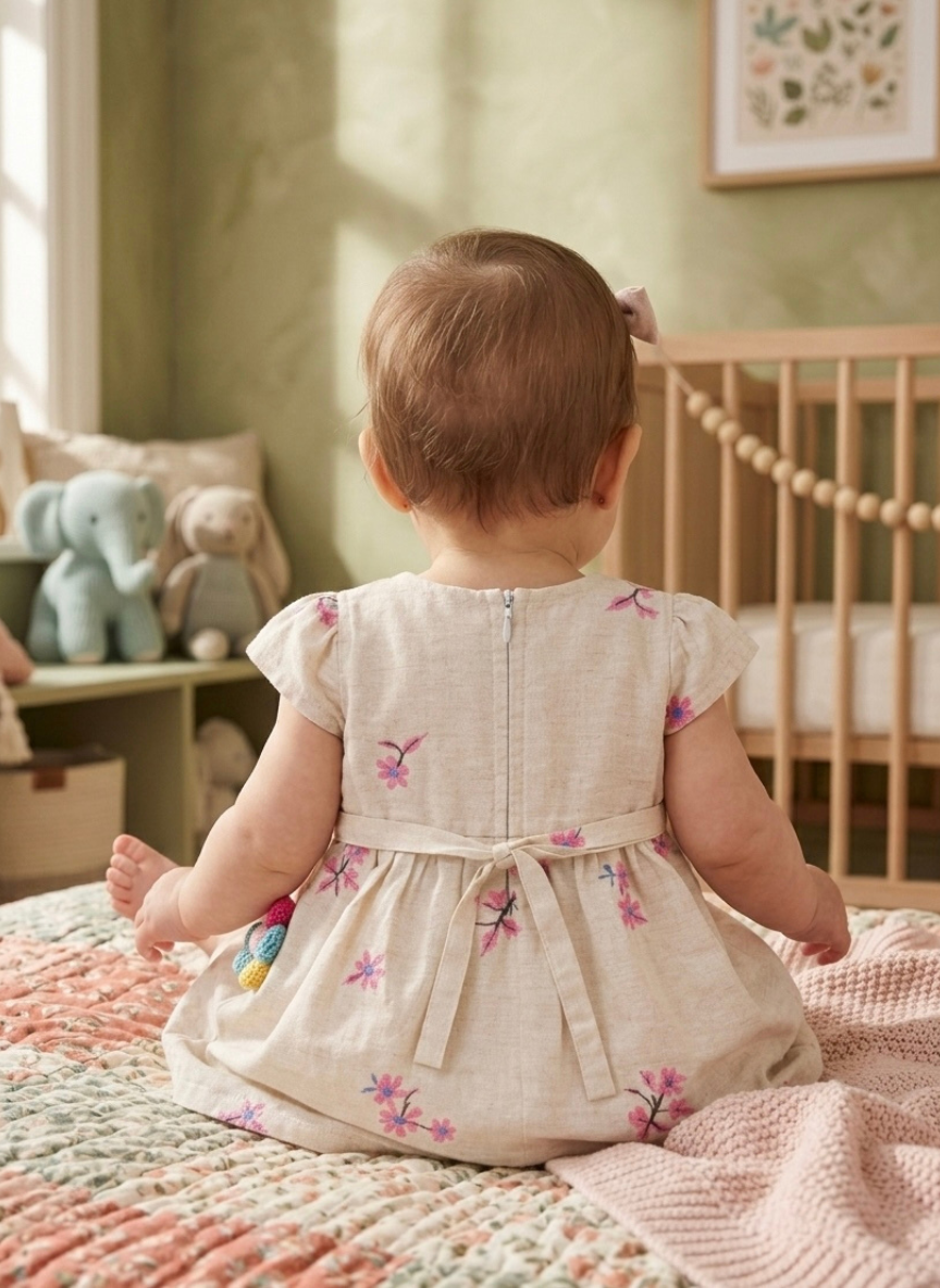 Cream Pink Floral Casual Dress