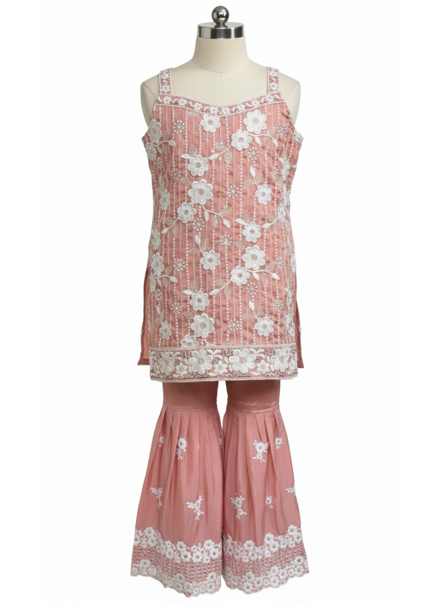 Peachish Pink Sharara Set (4–7 Years)