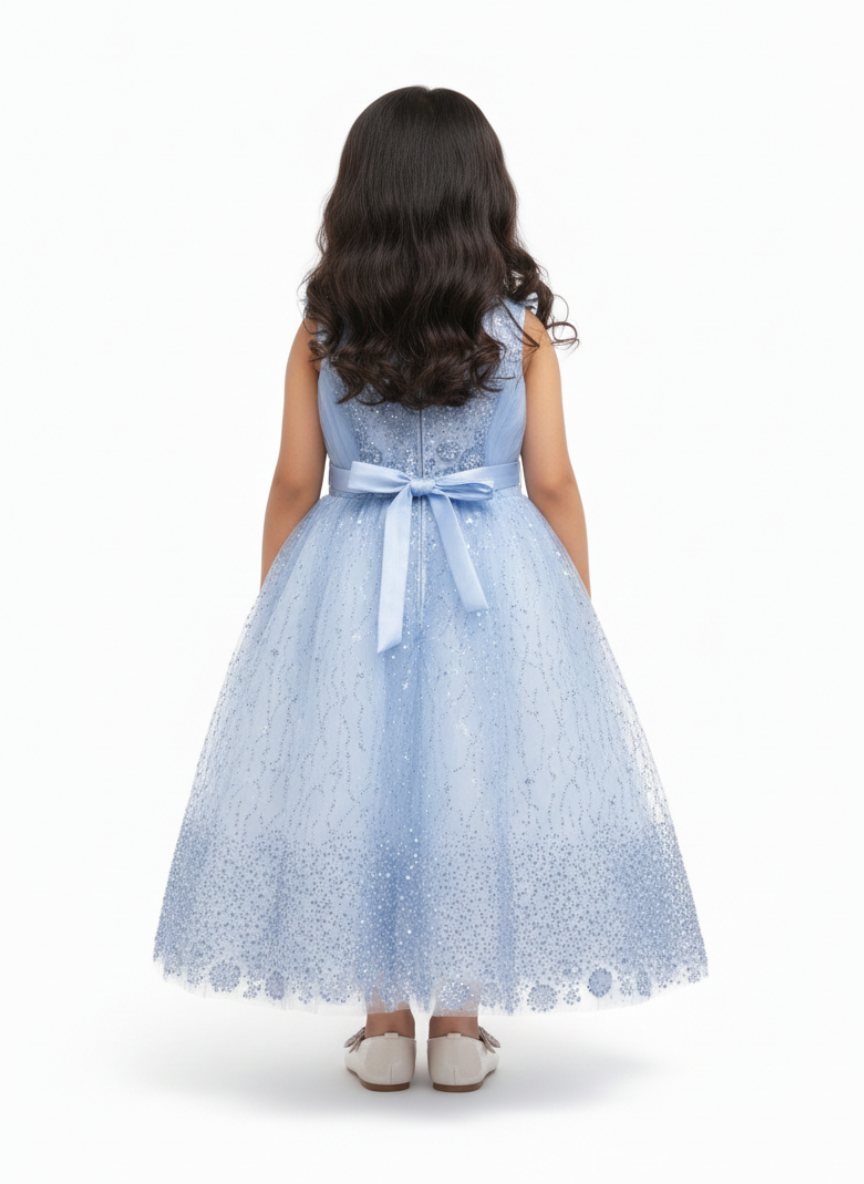 Girls Powder Blue Party Gown (5–8 Years)