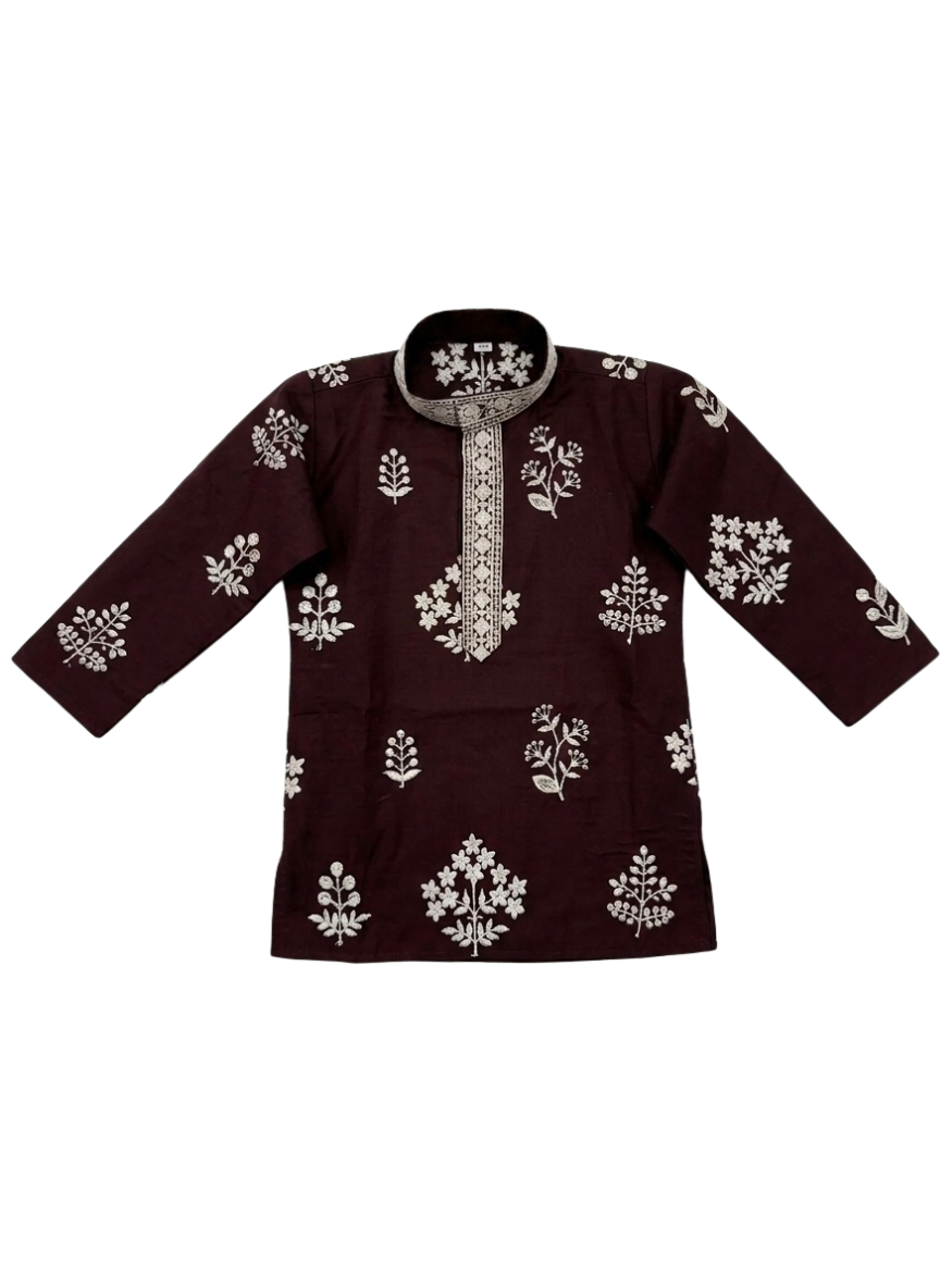 Wine Cotton Kurta Set