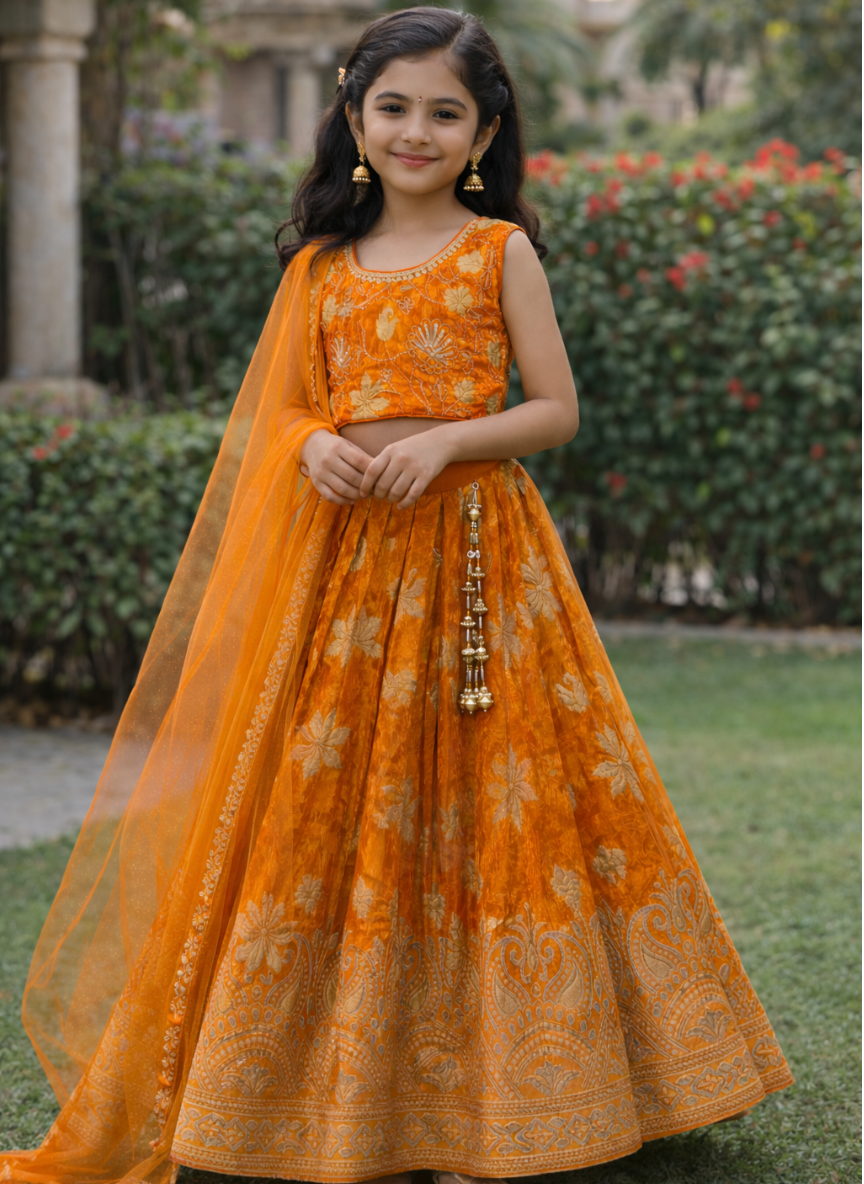 Orange Ethnic Lehenga Set (5–9 Years)