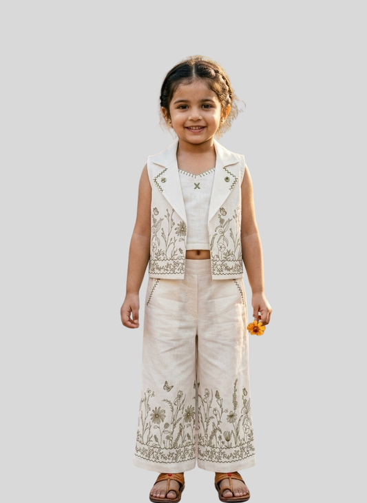 White Cotton Linen Co-ord Set
