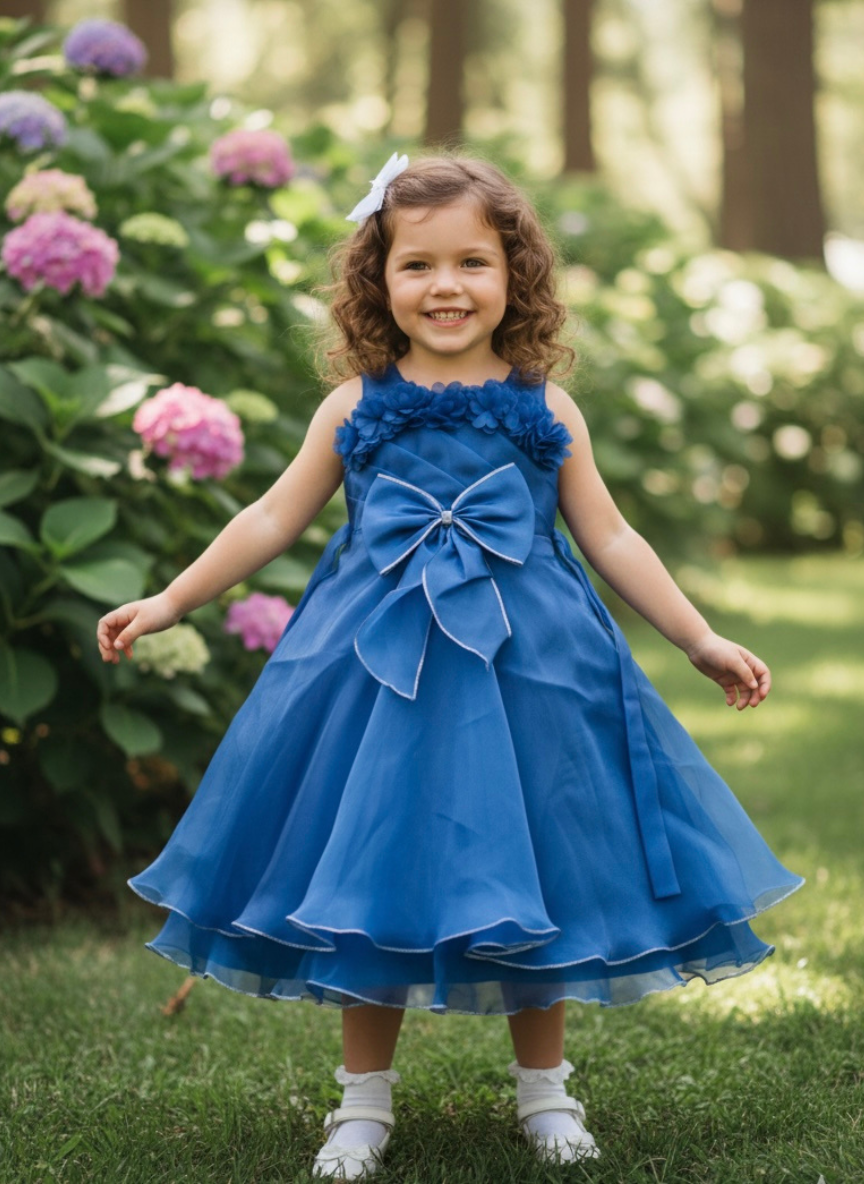 Dark Blue Organza Bow Gown