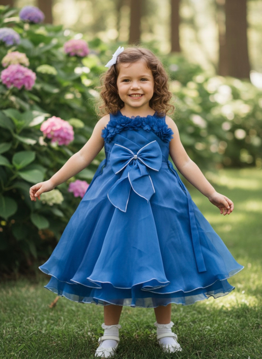 Dark Blue Organza Bow Gown