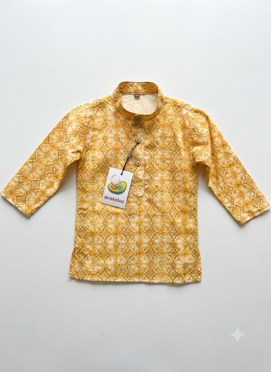 Yellow Printed Cotton Kurta Set