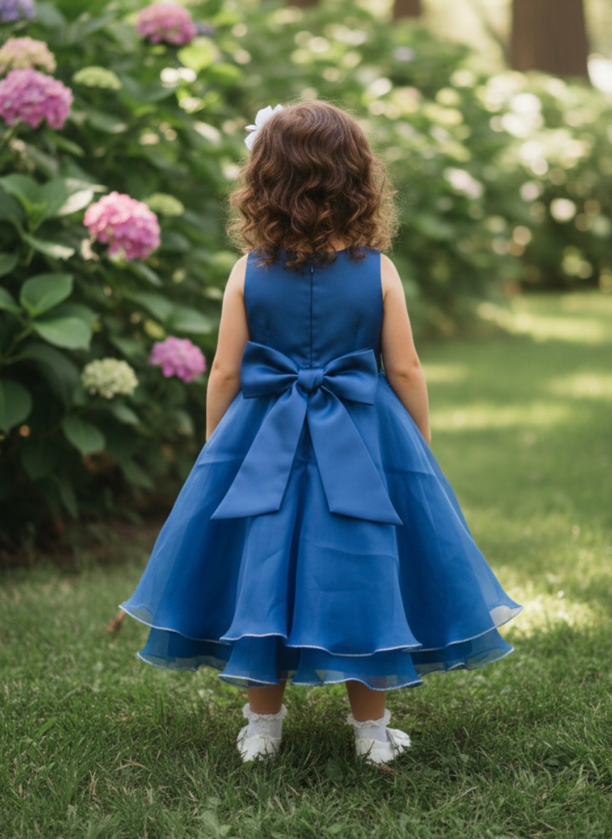 Dark Blue Organza Bow Gown