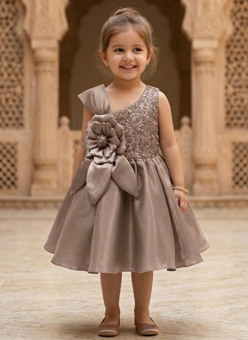 Brown Floral Party Dress (1–2 Years)