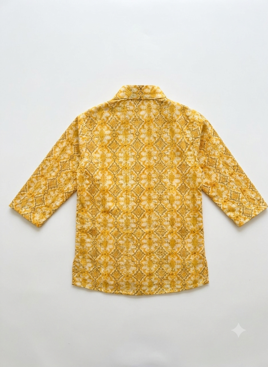 Yellow Printed Cotton Kurta Set