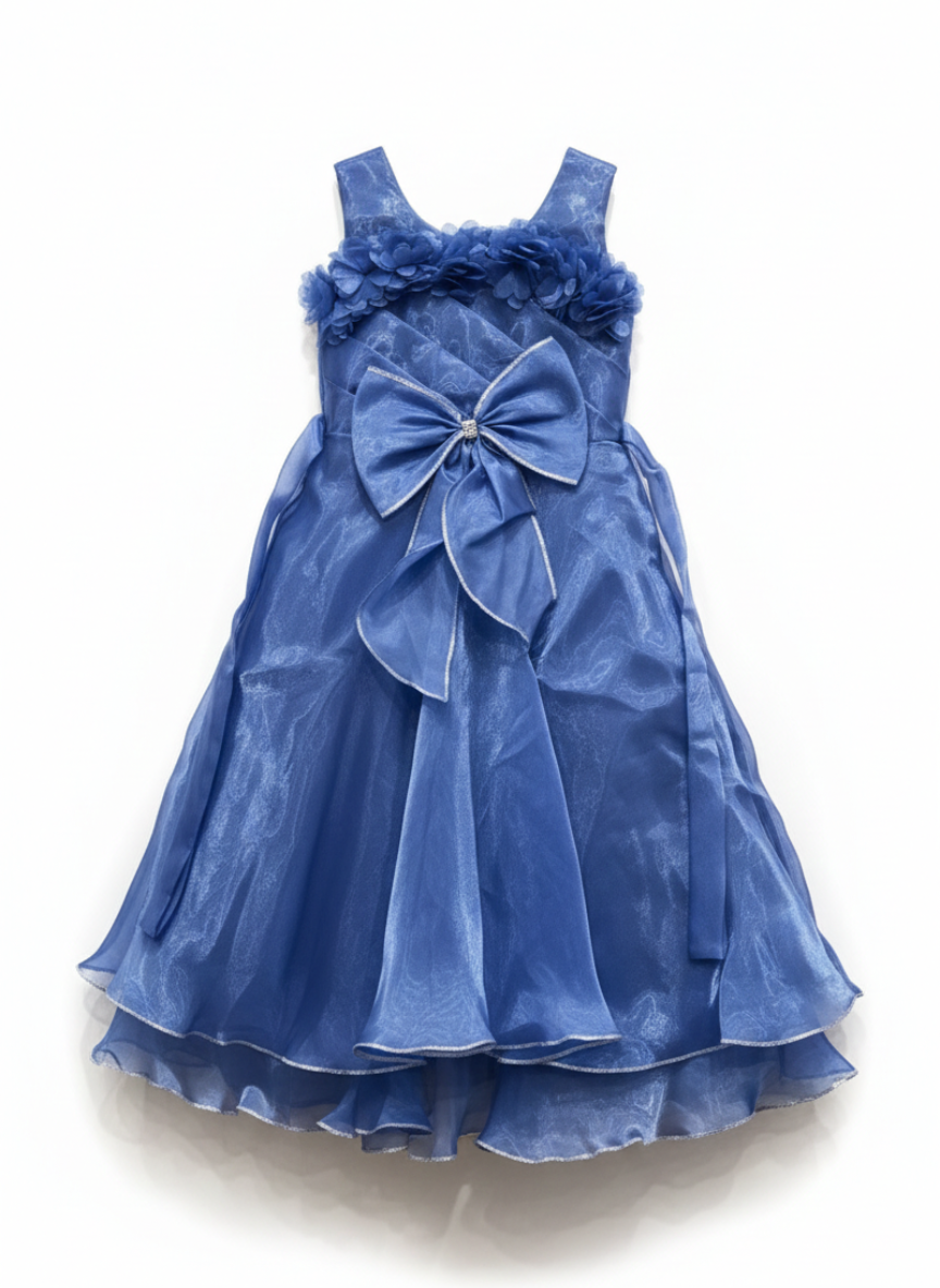 Dark Blue Organza Bow Gown