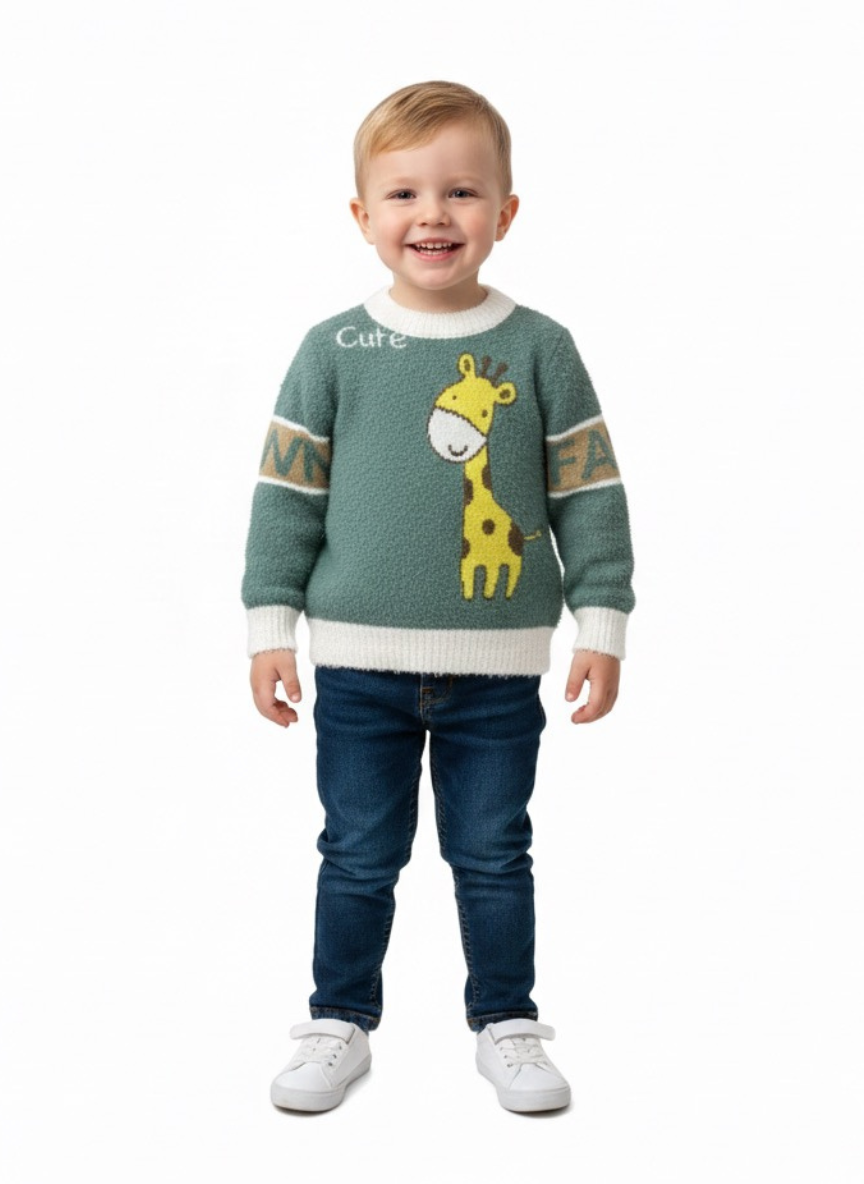 Hair Green Fur Winter Sweater for Kids
