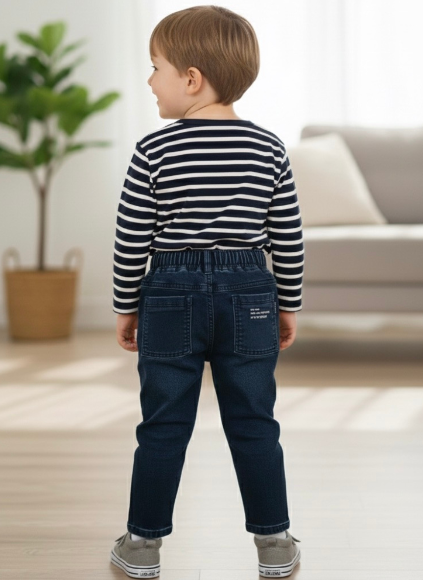 Boys Dark Blue Bear Graphic Denim Jeans