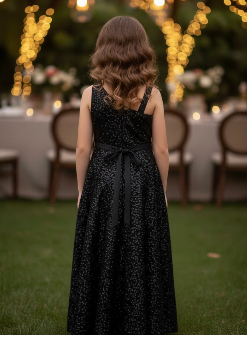 Black Velvet Sequin Gown with Sling Bag