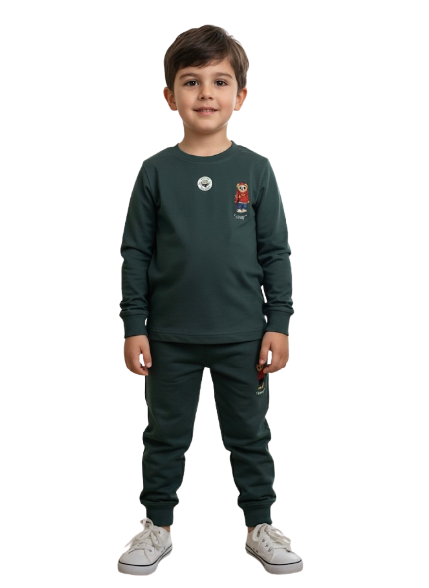 Boys Dark Green Cotton Track Suit