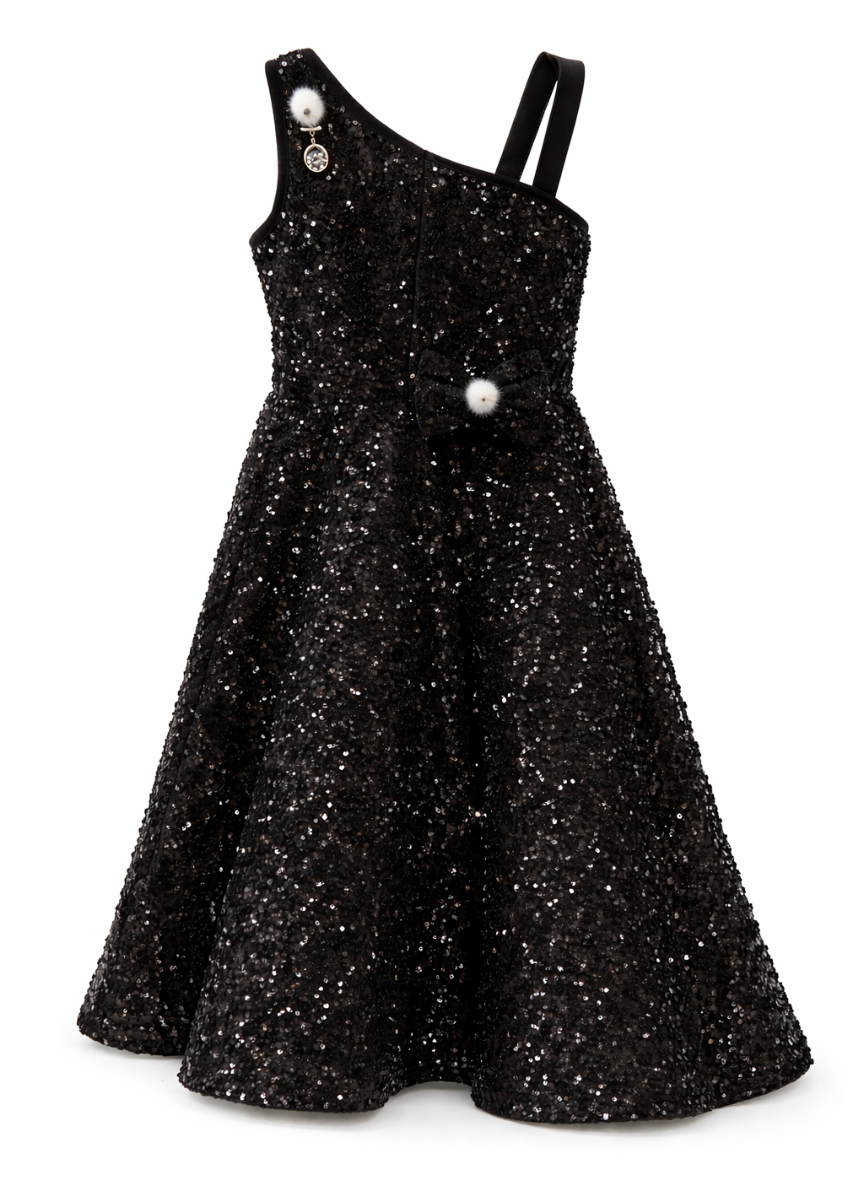Black Velvet Sequin Gown with Sling Bag