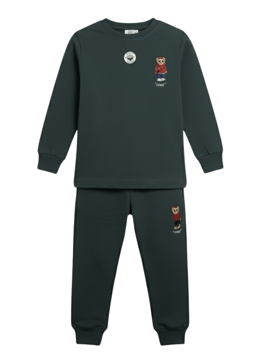 Boys Dark Green Cotton Track Suit