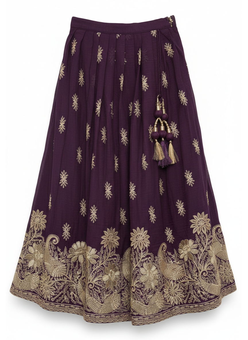 Girls Wine Ethnic Lehenga Set (5–10 Years)