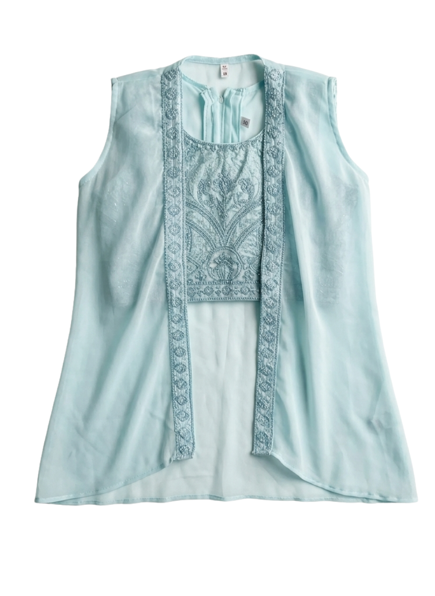 Blue 3-Piece Lehenga Set with Shrug (5–10 Years)
