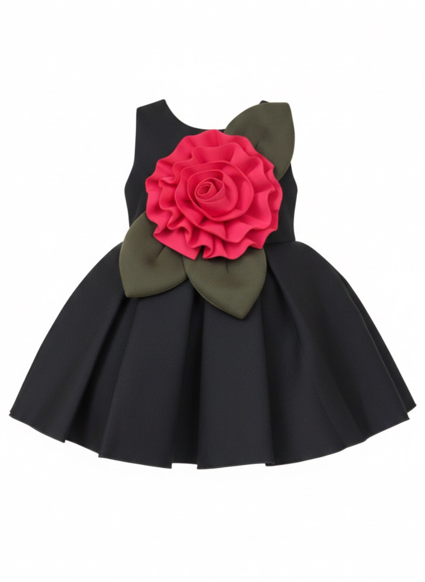 Black Floral Party Dress (1–4 Years)