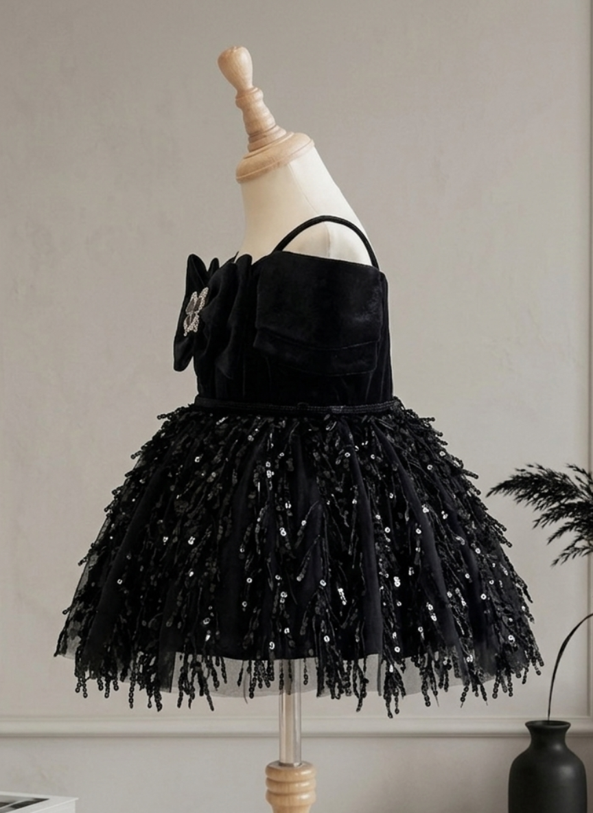 Black Sequin Party Dress for Baby Girls (0-6M)