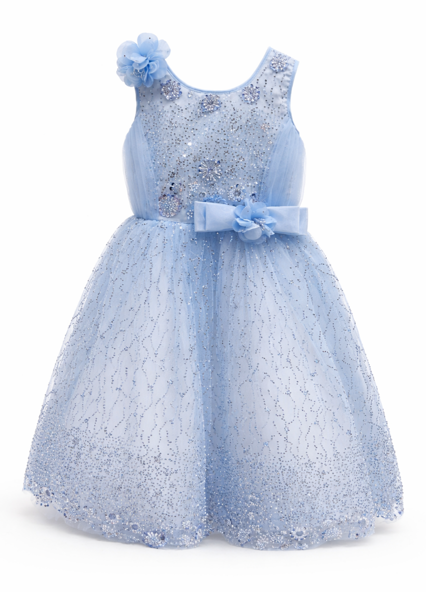 Girls Powder Blue Party Gown (5–8 Years)