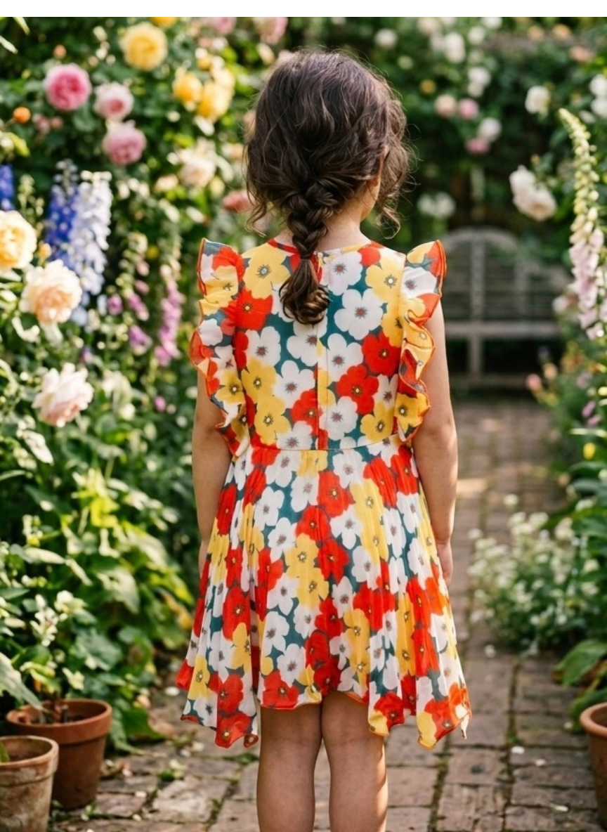 Orange Floral Casual Dress