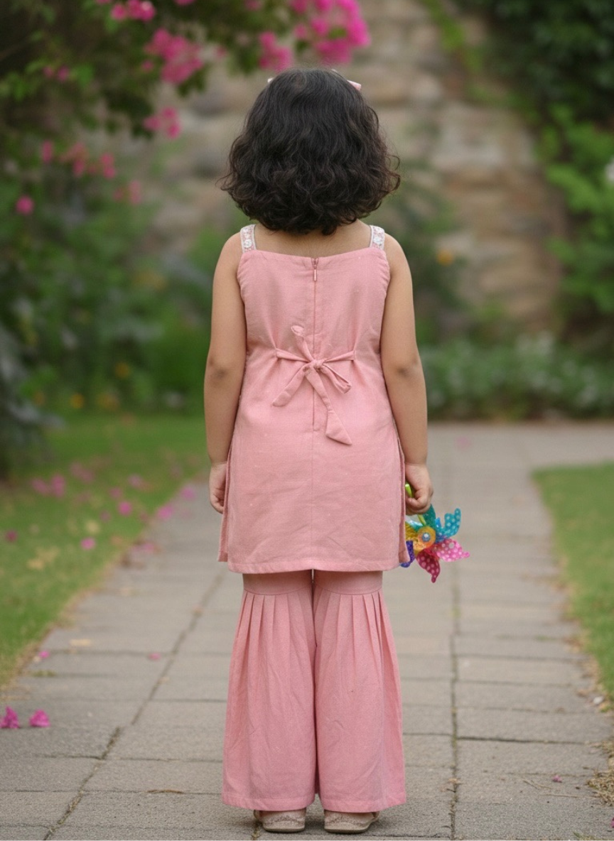 Peachish Pink Sharara Set (4–7 Years)