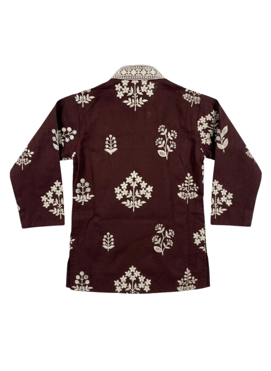 Wine Cotton Kurta Set