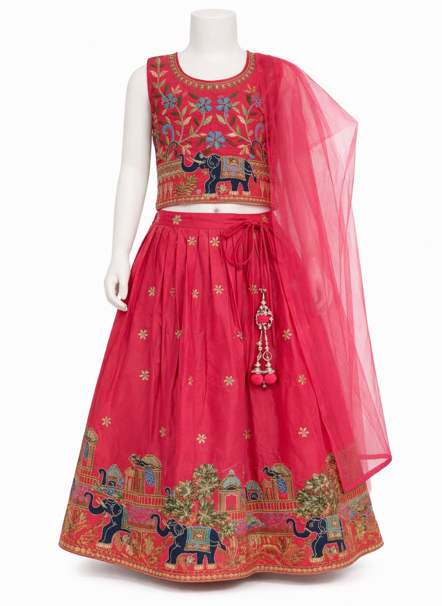 Pink Jaipuri Lehenga Set (5–7 Years)