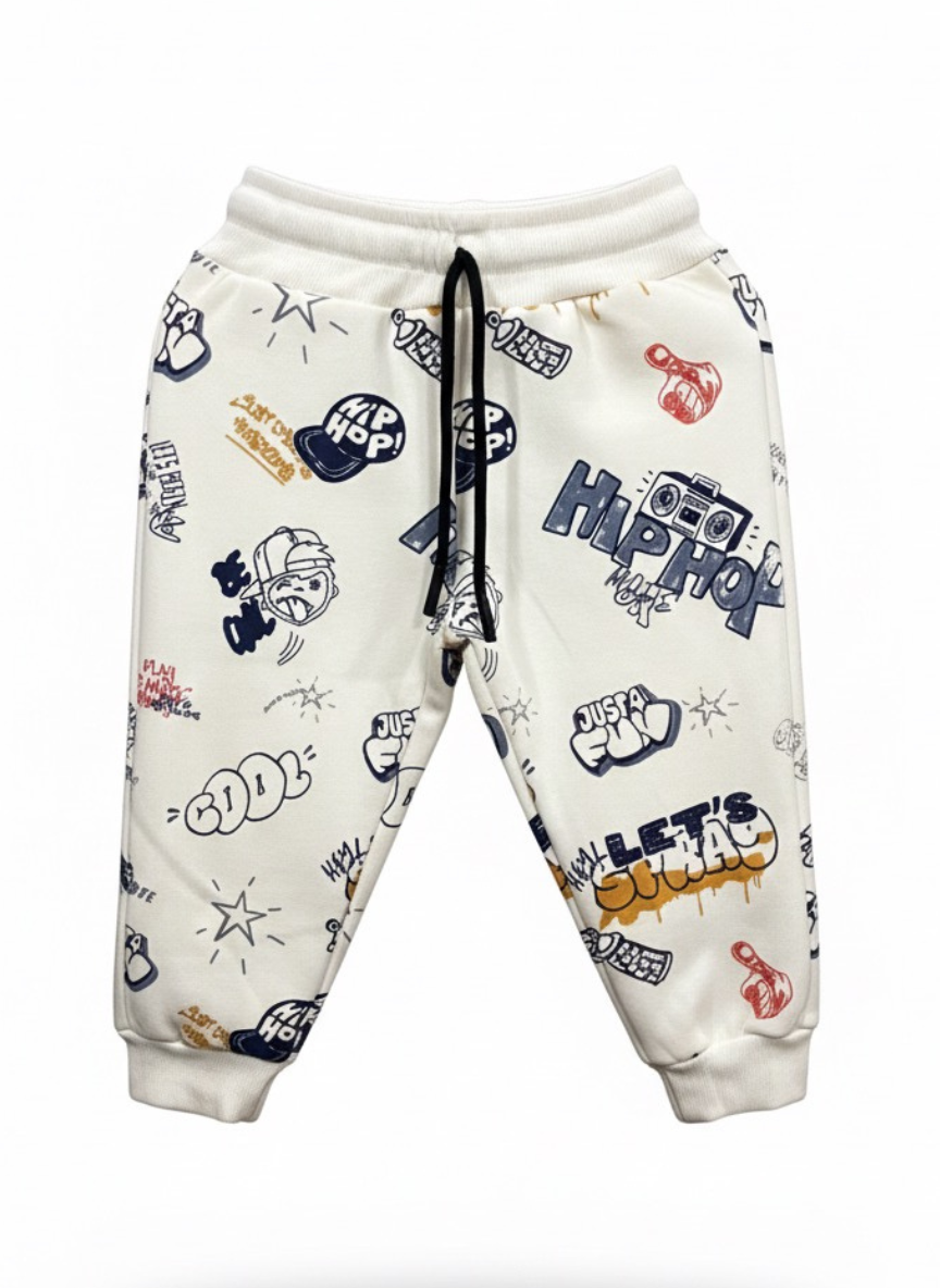 Boys Beige Printed Fleece Co-Ord Set