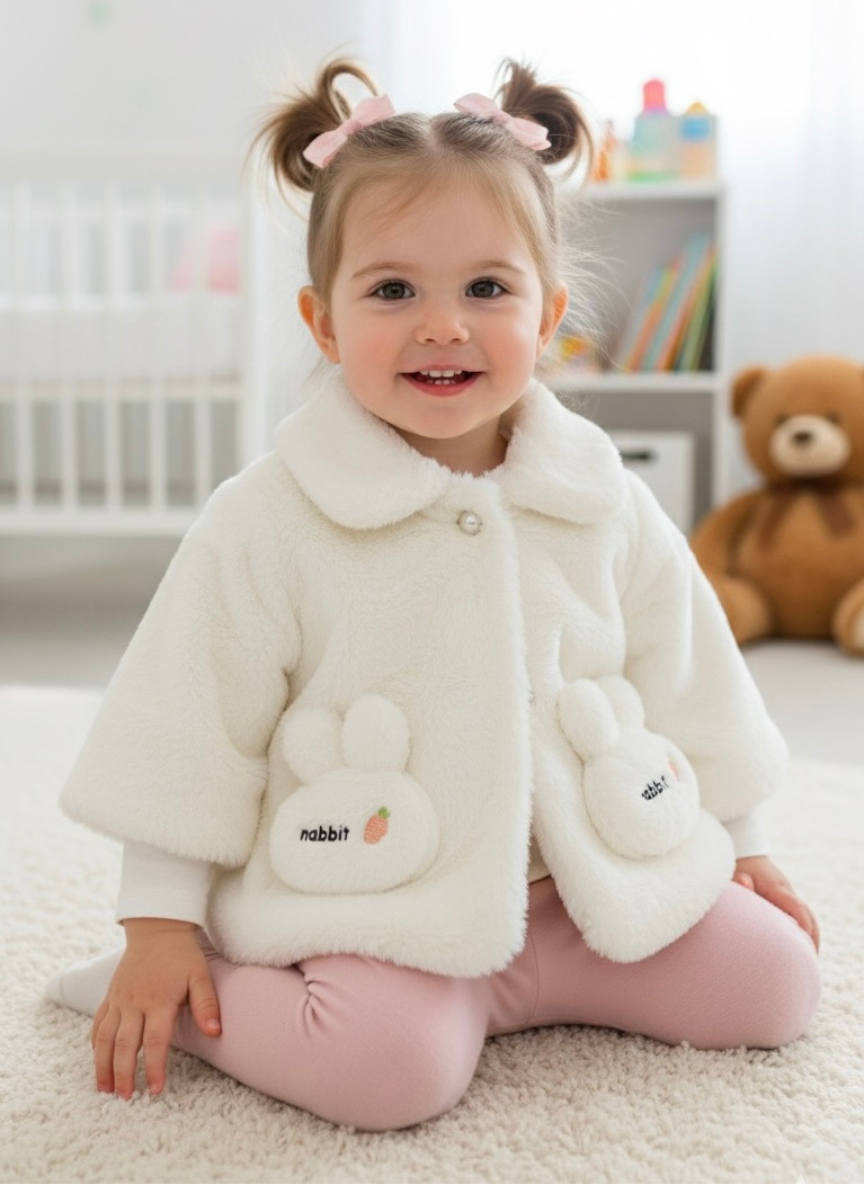 Rabbit White Fur Winter Jacket for Babies