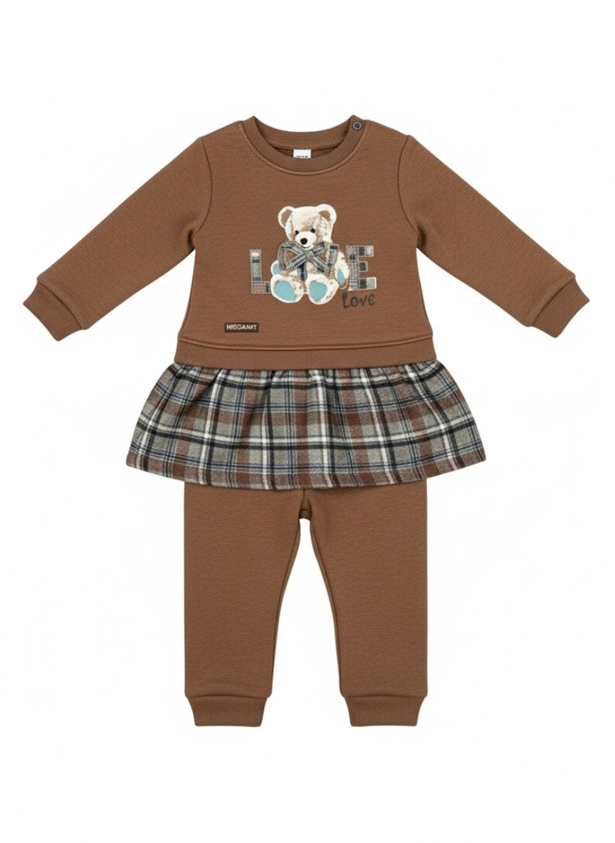 Girls Brown Cotton Mix Dress Set