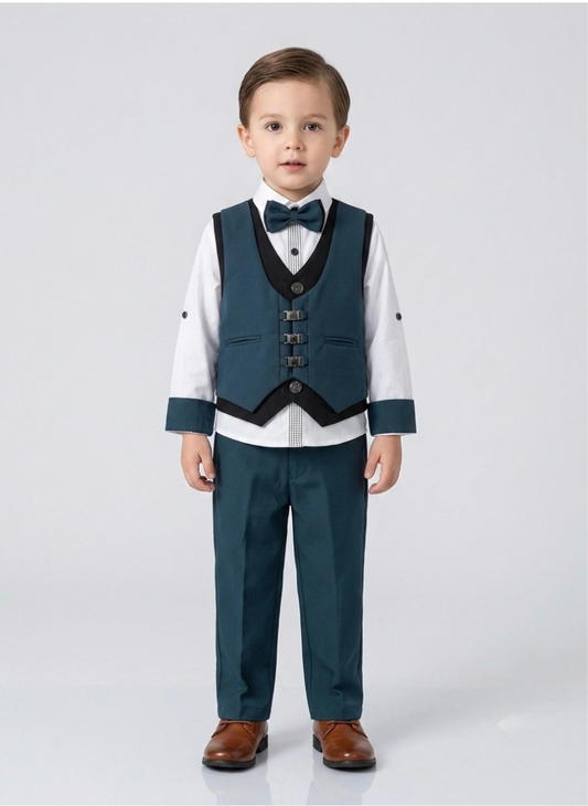 Boys Teal Blue Waistcoat Set